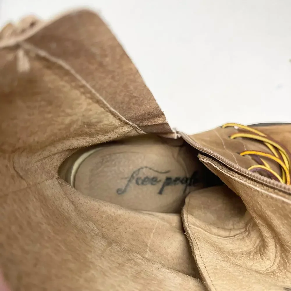 Free People Dylan‎ Lace Up Boot Womens 40/9-9.5 Brown Suede Chunky Mid Calf